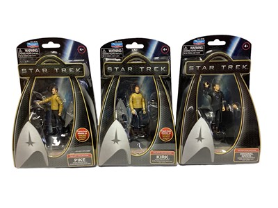 Lot 288 - Playmates (c2009) Star Trek Galaxy Collection 3 1/2" action figures including Kirk, Original Spock, Cadet McCoy & Chekov & Pike, in packaging (5)