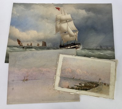 Lot 165 - English School, early 20th century - Harwich pier and lighthouse, together with two further marine watercolours