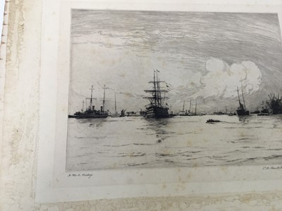 Lot 120 - Frank Short (1857-1945) mezzotint - harvest scene, together with an etching by Charles Baskett of HMS Victory. (2)