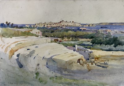 Lot 118 - Robert Charles Goff (1837-1922) watercolour - 'From Greek theatre, Syracuse' signed inscribed and dated 1897