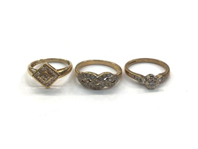 Lot 1058 - Three 9ct gold diamond set rings