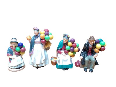 Lot 1135 - Four Royal Doulton figures - Biddy Pennyfarthing, The Balloon Man, The Old Balloon Seller and Balloon Girl