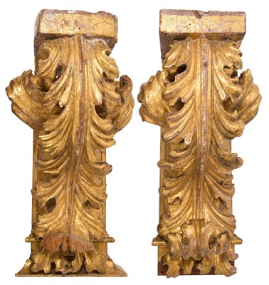 Lot 1445 - Striking pair of 18th / 19th century carved gilt wood wall brackets