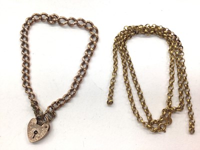 Lot 1060 - 9ct rose gold bracelet with padlock clasp and a 9ct gold chain