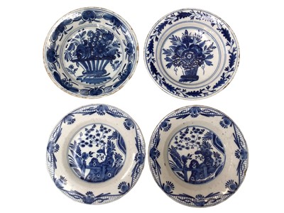 Lot 123 - Four 18th century blue and white Delft plates
