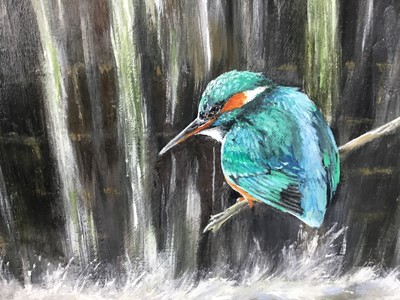 Lot 141 - Mark Luckhurst (contemporary) acrylic - Kingfisher on the river Leigh