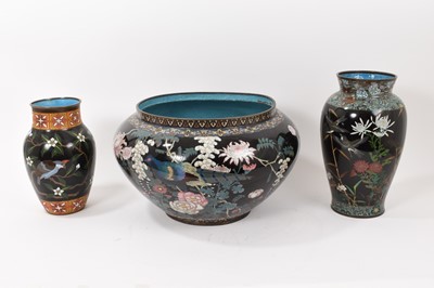Lot 746 - Large Japanese cloisonné jardinière decorated with flowers and birds