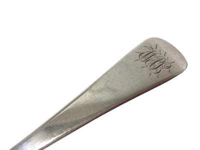 Lot 394 - George III silver Old English pattern serving spoon, with engraved initials (London 1795)