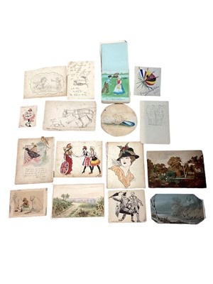 Lot 223 - Interesting collection of sketchbook materials, ephemera and works on paper