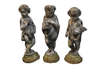 Lot 1498 - Set of three 19th century lead putti garden statues