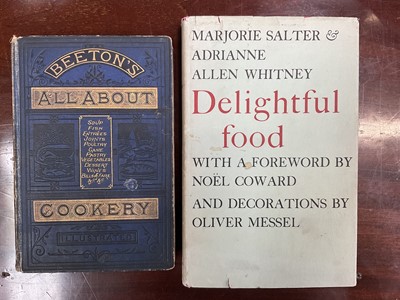 Lot 669 - Marjorie Salter and Adrianne Whitney - Delightful Food, forward by Noel Coward, decorations by Oliver Messel, first edition 1957, together with Beeton's All About Cookery (2)