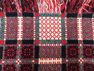 Lot 2077 - Welsh Blanket woven wool in red and black design. 200 x 150 cms approximately.