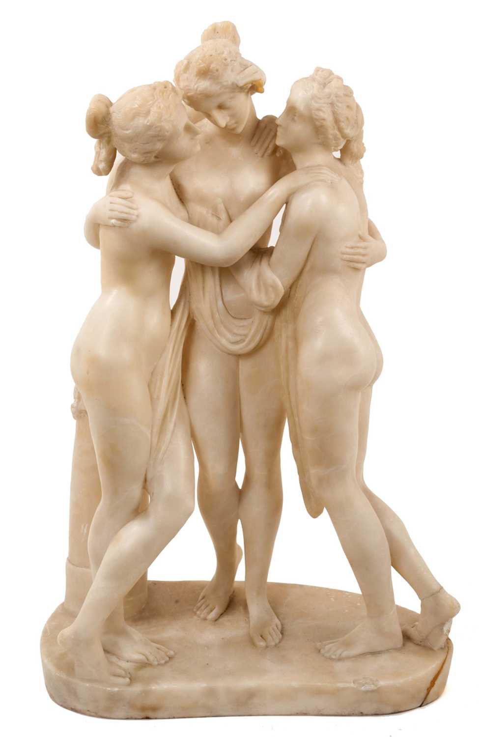 Lot 980 - 19th century carved alabaster sculpture of the three graces