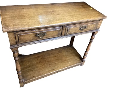 Lot 1406 - 17th century style oak hall table with two drawers on turned and block legs with undertier, 91cm wide, 40cm deep, 76cm high