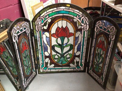 Lot 328 - Stained glass triptych fire screen, gilt framed wall mirror and two other mirrors (4)