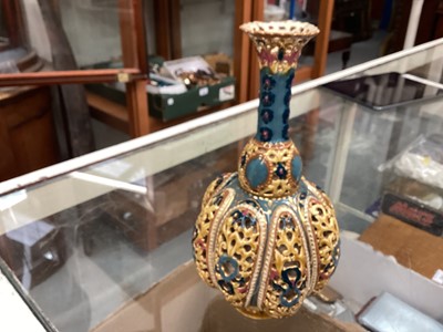 Lot 420 - Group of reticulated vases, possibly Zsolnay Pecs, together with a transfer printed two handled vase.