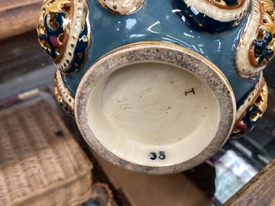 Lot 420 - Group of reticulated vases, possibly Zsolnay Pecs, together with a transfer printed two handled vase.