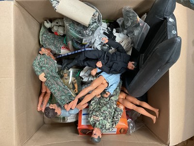 Lot 97 - Large quantity of toys, including Sindy, Action Man, a tin plate garage, etc