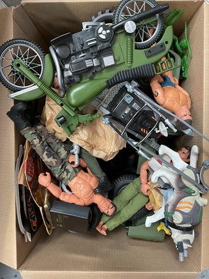 Lot 97 - Large quantity of toys, including Sindy, Action Man, a tin plate garage, etc
