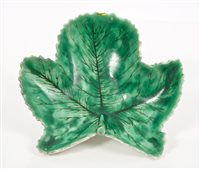 Lot 35 - Rare 18th century Bow green glazed leaf-shaped...