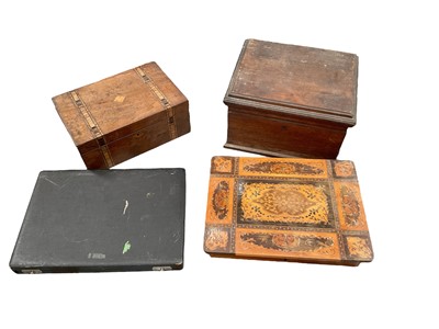 Lot 682 - 19th century marquetry box, another marquetry and painted box, and two further boxes (4)