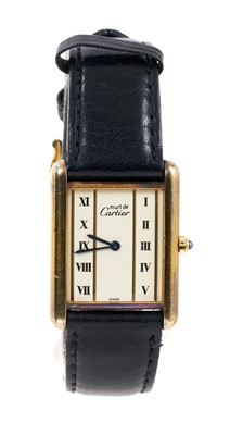 Lot 643 - Cartier Must de Cartier Tank quartz wristwatch with leather strap