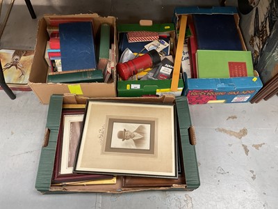 Lot 445 - Group of sundry items to include books, mixed pictures and stationary.