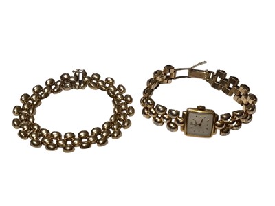 Lot 217 - 1950s Longines ladies wristwatch on replacement gold plated bracelet, together with the same design 9ct gold bracelet