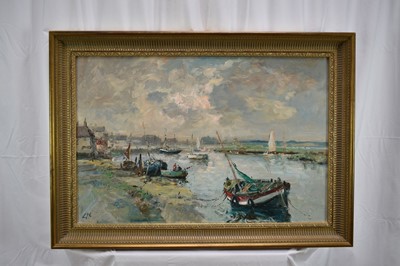 Lot 1127 - *Jack Cox (1914-2007) oil on board - Norfolk Harbour, signed, 50cm x 75cm, in gilt frame