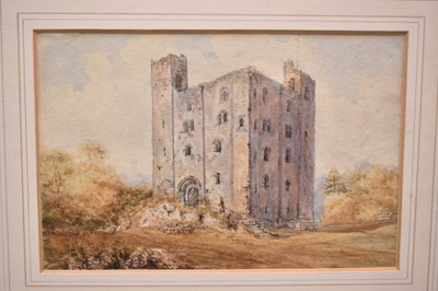 Lot 1129 - East Anglian School, 19th century, watercolour - The Keep, Hedingham Castle, 15cm x 23cm, in glazed gilt frame