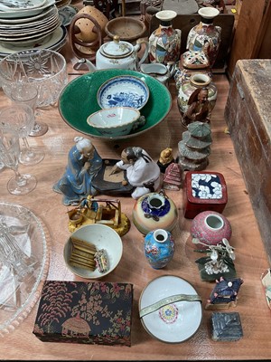 Lot 451 - 18th century Chinese porcelain saucer, Japanese satsuma vase and other oriental items.