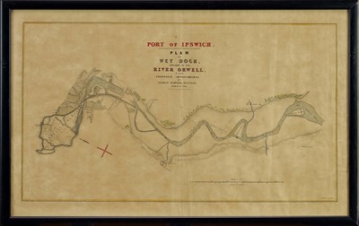 Lot 1016 - Rare map of local interest showing Port of Ipswich, plan of the Wet Dock and part of the River Orwell