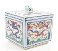 Lot 44 - Rare Chinese Ming porcelain Wucai square box...