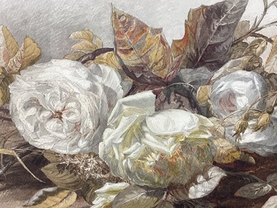 Lot 160 - Julius Jacobus van de Sande Bakhuyzen (Dutch, 1835-1925) pencil and watercolour - still life of white peonies, signed JJ.v d s Bakhuyzen (lower left), 33cm x 47.5cm
