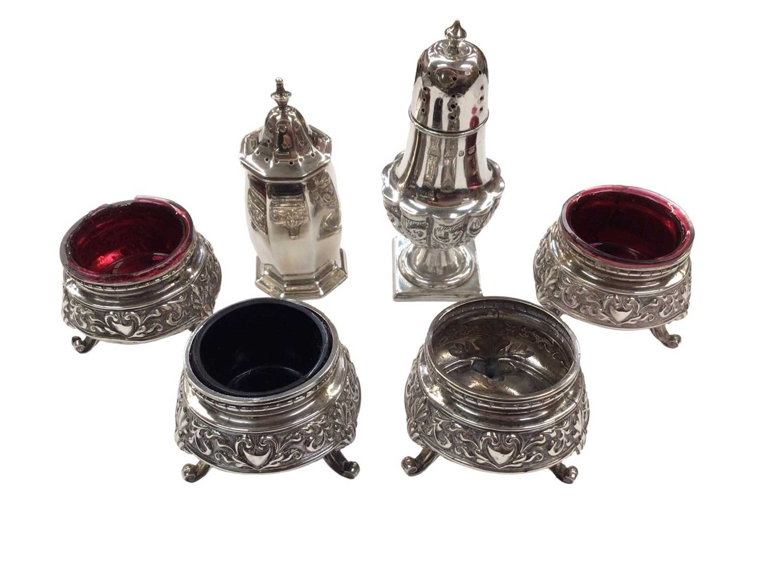 Lot 1078 - Set of four silver salts and two silver