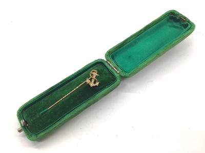 Lot 1082 - Victorian 15ct gold seed pearl anchor tie pin in case