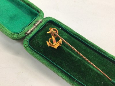 Lot 1082 - Victorian 15ct gold seed pearl anchor tie pin in case