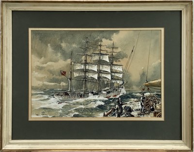 Lot 7 - Ronald Herbert Dean (1929-2023) watercolour and bodycolour, 'Queen Margaret passing Springburn off Cape Horn 1907', signed, 56cm x 72cm, in glazed frame