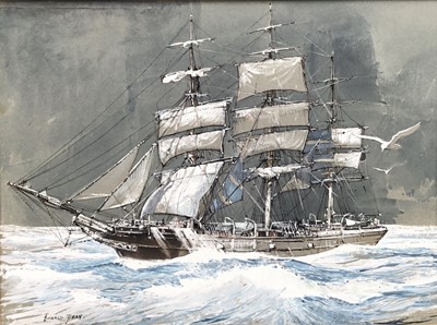 Lot 8 - Ronald Herbert Dean (1929-2023) watercolour and bodycolour, ‘Torrens 1875’ passenger liner, signed, 36cm x 48cm, framed