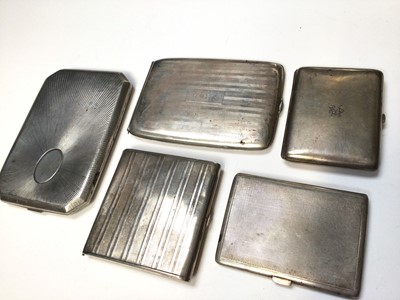 Lot 242 - Chinese silver cigarette case with engraved monogram (character marks, 85) together with four other continental silver and white metal cigarette cases (5)