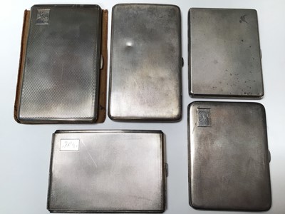 Lot 244 - 1930s Asprey silver cigarette case and four other silver cigarette cases, all with engine turned decoration (5)