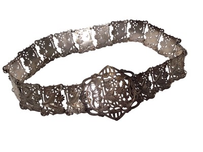 Lot 3 - Edwardian silver panel belt with pierced and engraved bird, flower and scroll decoration