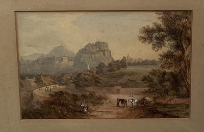 Lot 143 - Mary Matcher, 19th century, pencil and watercolour heightened with white - Edinburgh Castle and the Palace of Holyroodhouse, 21.5cm x 32.5cm