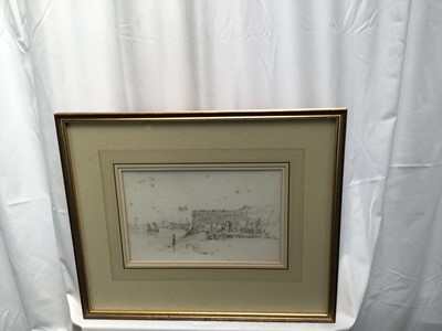 Lot 140 - Henry Haseler (act. 1814-1825) pencil and brown wash, The entrance to Portsmouth Harbour with a prison ship lying beyond, inscribed with title, 19cm x 30.5cm