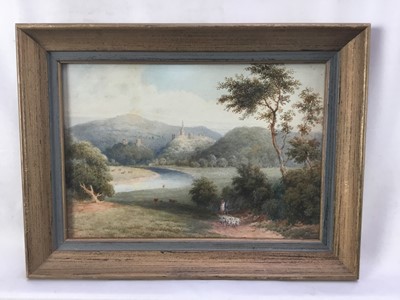 Lot 139 - George Reynolds Gill (1827-1904) watercolour, Droving sheep in an extensive landscape with a fortified castle beyond, 18cm x 25.5cm