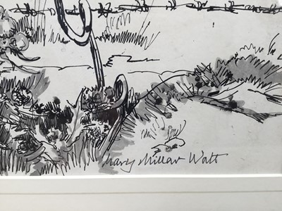 Lot 35 - Mary Millar Watt (1924-2023) monochrome wash, Saltmarsh, Norfolk, signed, titled verso, 28 x 40cm, glazed frame