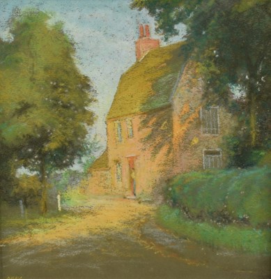 Lot 1184 - Amy Watt (1900-1956) pastel - Muniment House, Dedham, signed, titled to label verso, 24 x 25cm, glazed frame