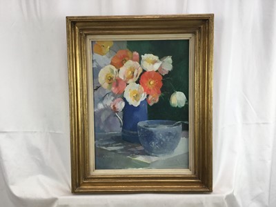 Lot 24 - Cilla Ritchie (20th century) oil on board - Still life , signed, together with a watercolour of a garden by Andrew Martin