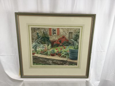 Lot 24 - Cilla Ritchie (20th century) oil on board - Still life , signed, together with a watercolour of a garden by Andrew Martin