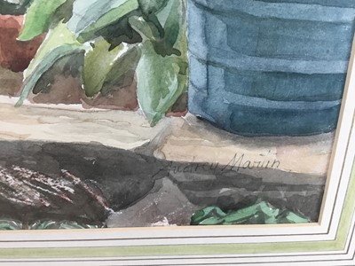 Lot 24 - Cilla Ritchie (20th century) oil on board - Still life , signed, together with a watercolour of a garden by Andrew Martin